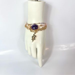 Christian Siriano Bracelet Set Snake Charm Crystal Amethyst Style Chains (4 Pc)